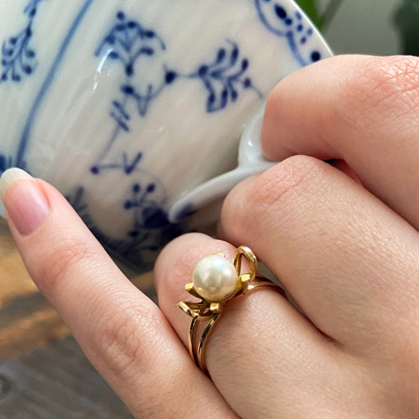 14 karat ring med kulturperle | Str. 52