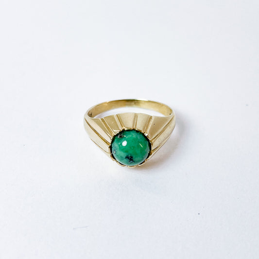 14 karat ring med grøn turkis | Str. 50,5
