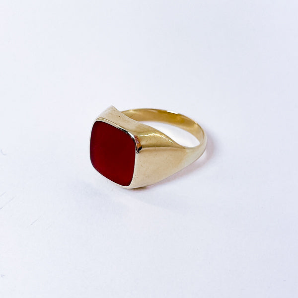 Herrering i 14k guld med karneol | Str. 64
