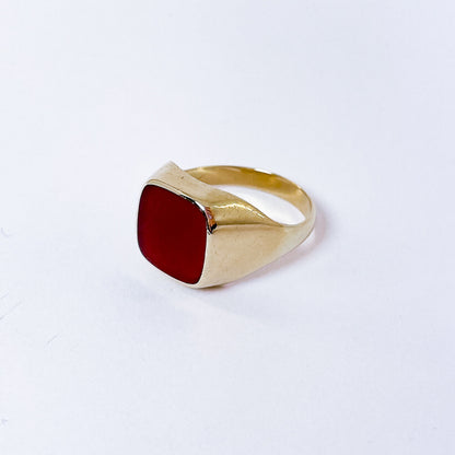 Herrering i 14k guld med karneol | Str. 64