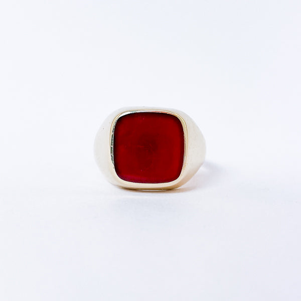 Herrering i 14k guld med karneol | Str. 64