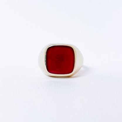 Herrering i 14k guld med karneol | Str. 64