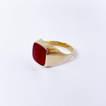 Herrering i 14k guld med karneol | Str. 64