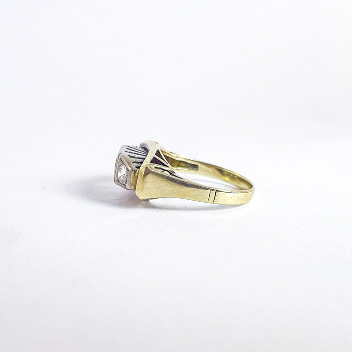 14 karat Art Deco ring med 3 brillanter | Str. 51
