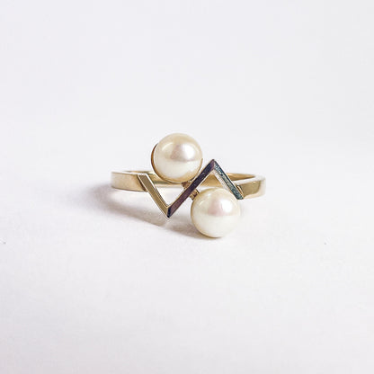 14 karat guldring med rosa kulturperler | Str. 52