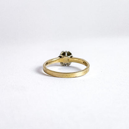 14 karat guldring med hvidguldsroset og 0,03 ct. brillant | Str. 53,5