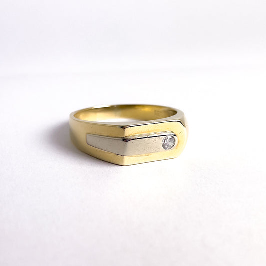 Herrering i 8 karat guld og hvidguld med zirkon | Str. 74