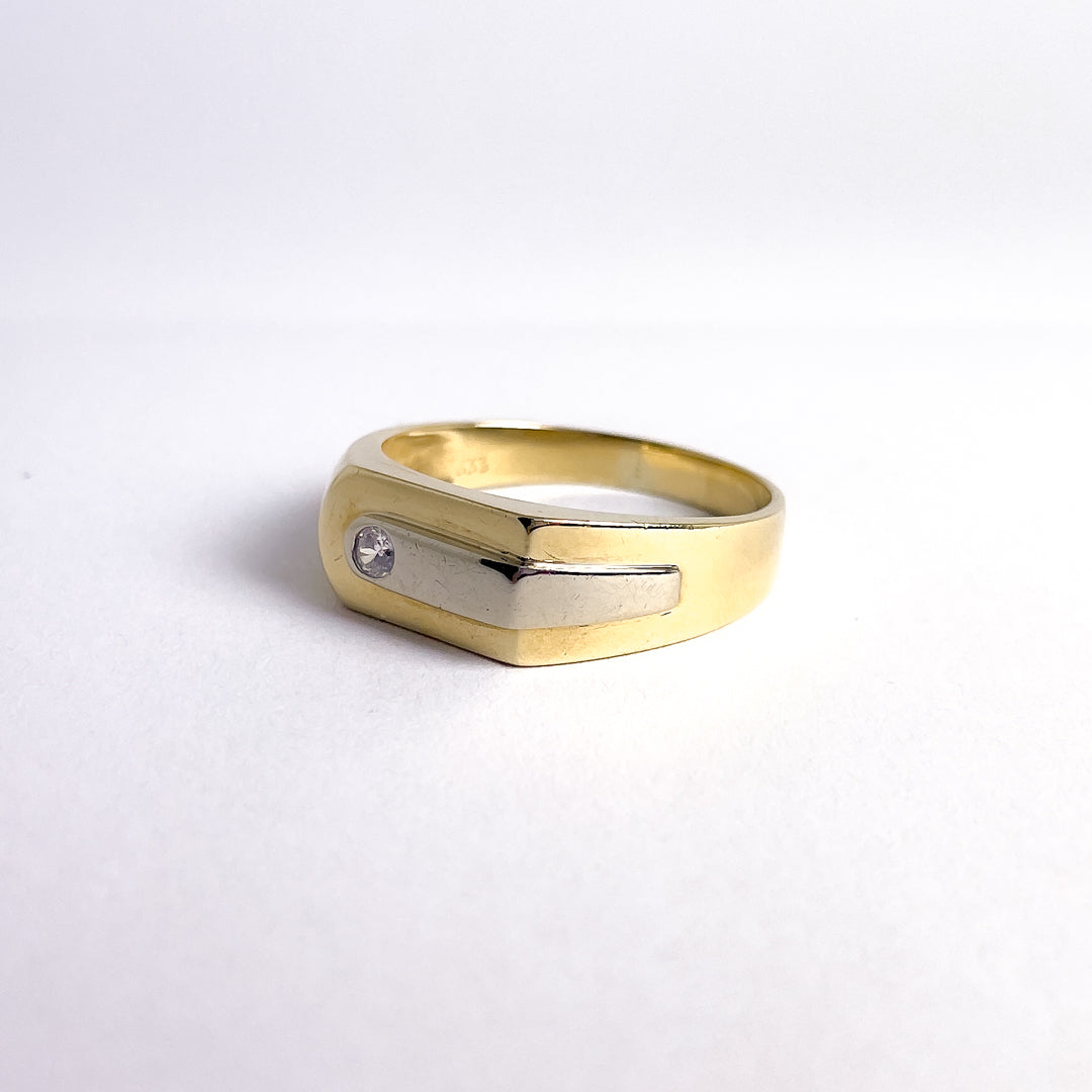 Herrering i 8 karat guld og hvidguld med zirkon | Str. 74