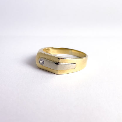 Herrering i 8 karat guld og hvidguld med zirkon | Str. 74