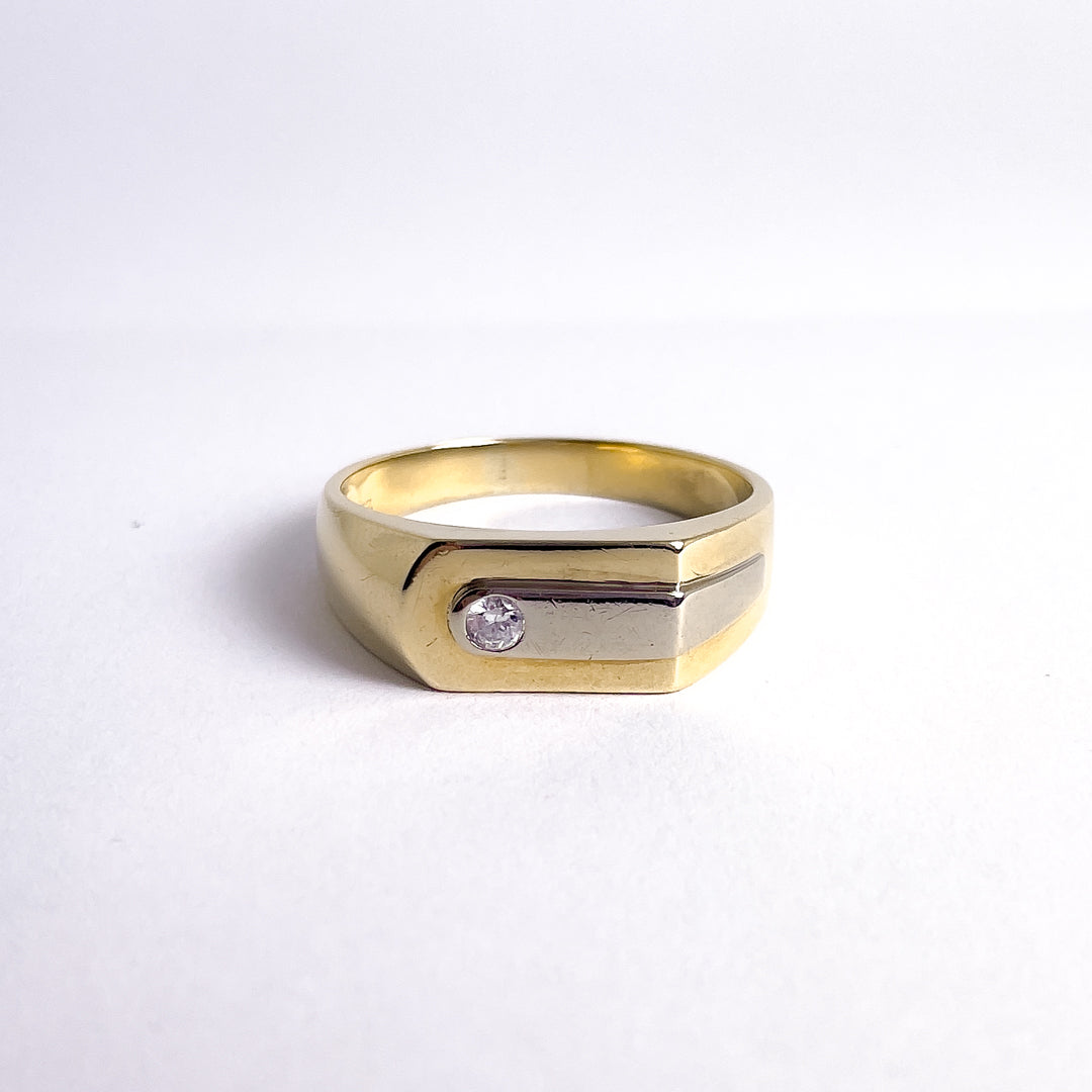 Herrering i 8 karat guld og hvidguld med zirkon | Str. 74