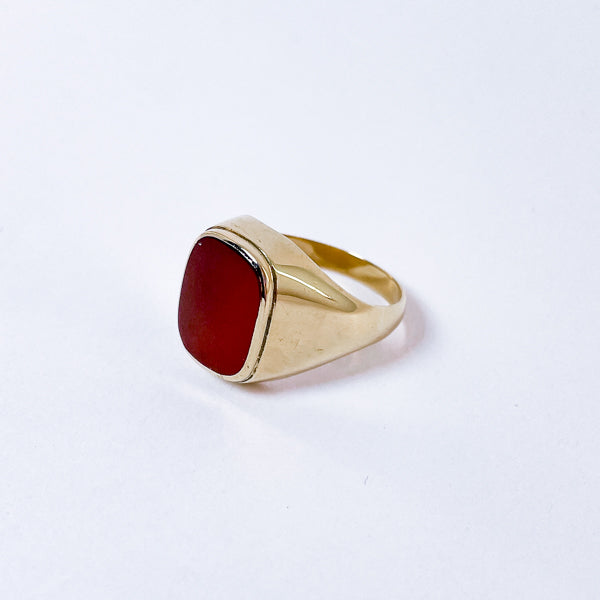 Herrering i 14k guld med karneol | Str. 61