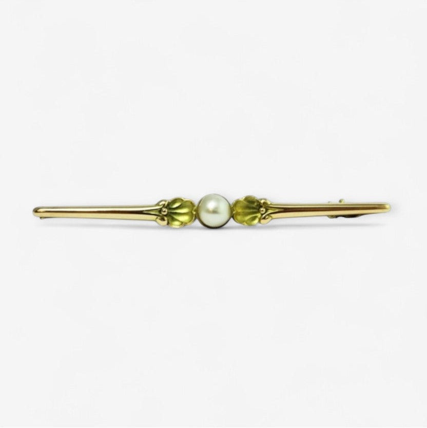 Georg Jensen broche i 14 karat guld med kulturperle