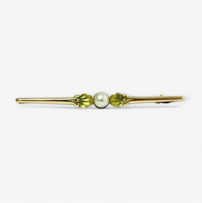Georg Jensen broche i 14 karat guld med kulturperle