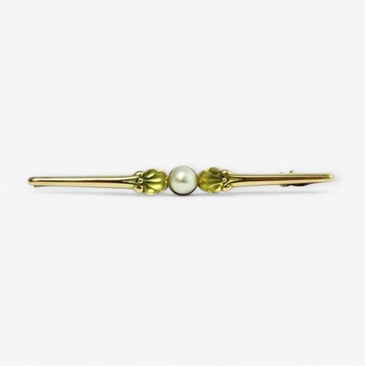 Georg Jensen broche i 14 karat guld med kulturperle